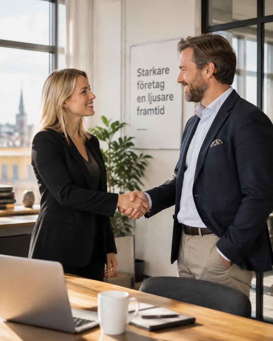 Två företagsledare skakar hand efter ett genomfört förvärv